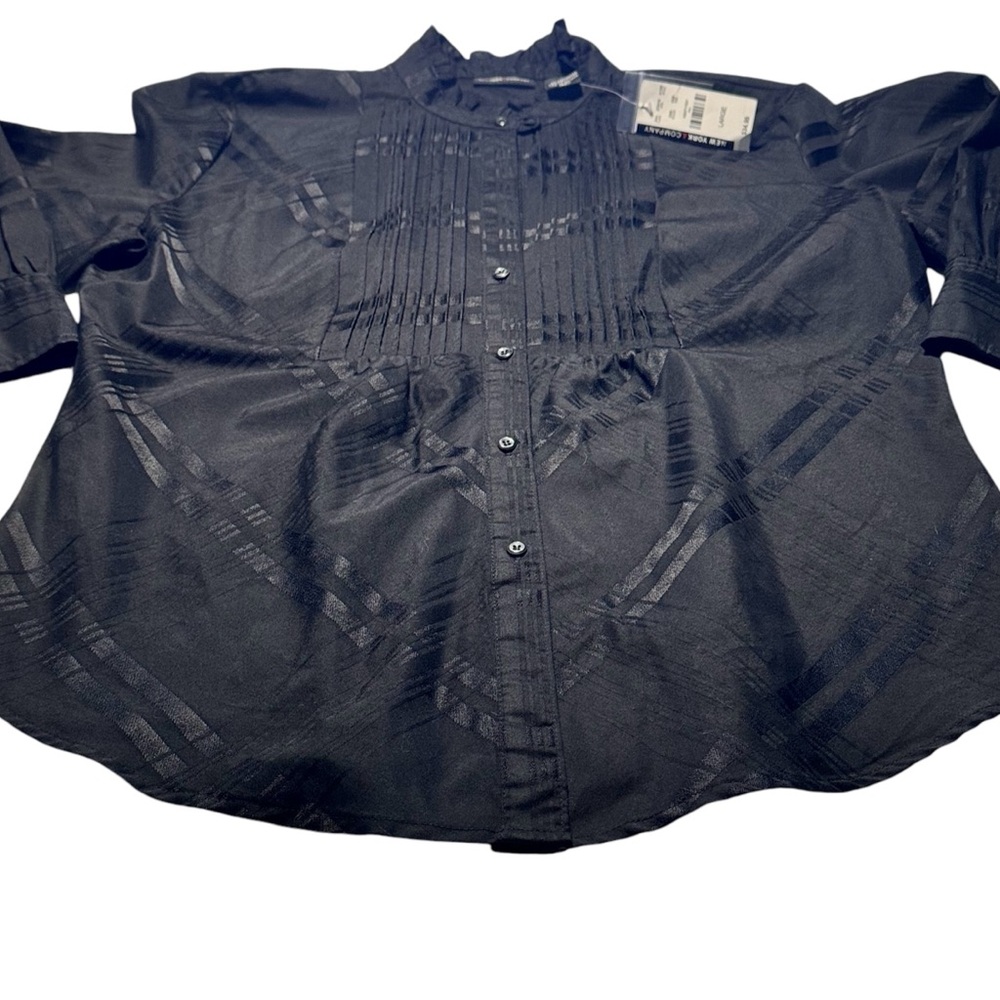 New York & Company Black Pintuck Button-Front Blouse